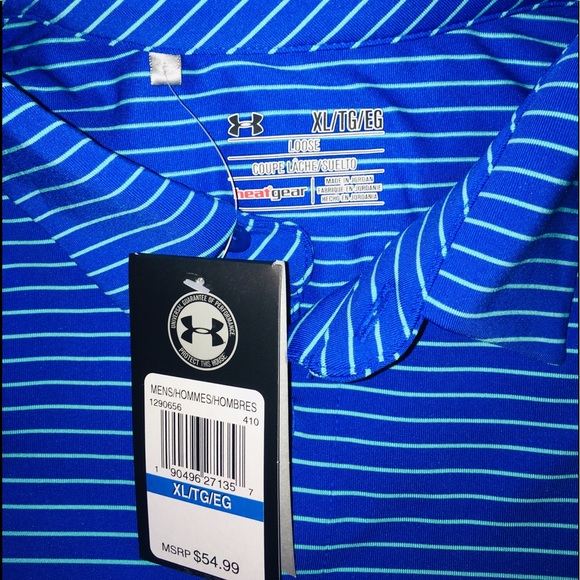 Under Armour CoralBlu/Mint Stripe SS Men’s Polo XL - Picture 5 of 8